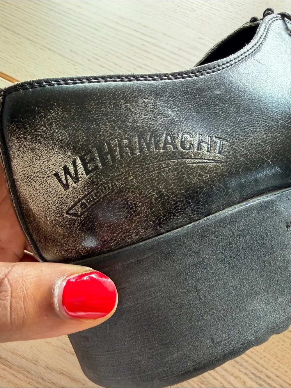 Wehrmacht German boots Men's Black Distressed Leather Lace-Up Oxfords